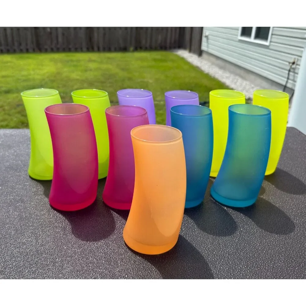 Set of 11 Vintage Set Libbey Watusi Retro Frosted Swerve Tumblers